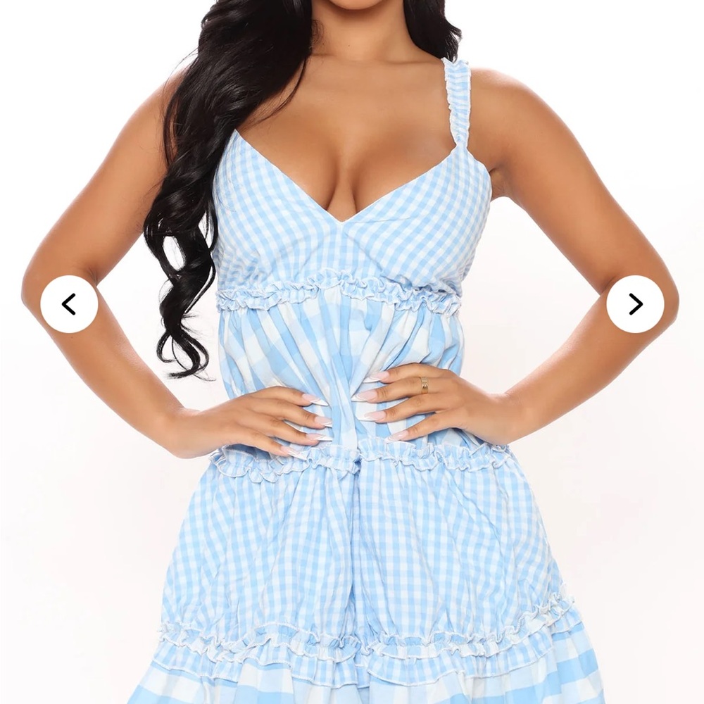 Fashion Nova Blue picnic Checkered Ruffle Dress